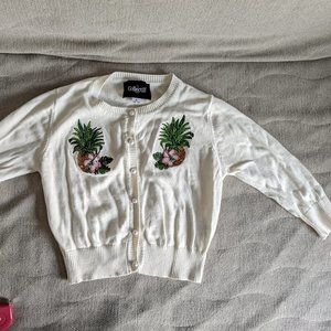 Collectif White & Pineapple Embroidery Cotton Knit Lucy Cardigan -S UK 10